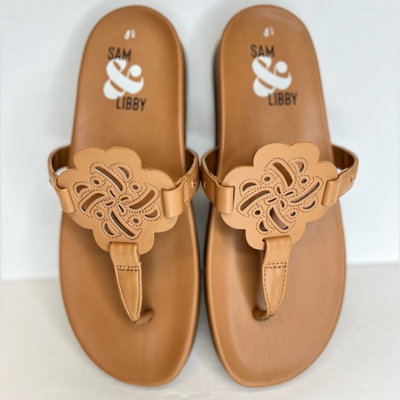 Women's SAM & LIBBY Caramel Brown Alexandra Thong Footbed Sandal Size 8.5 LN! - Picture 9 of 11